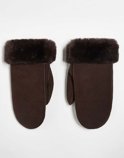 Becksondergaard Becksondergaard doa shearling gloves in chocolate brown