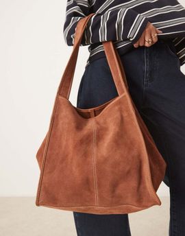 Becksondergaard Becksondergaard laurel suede tote bag with contrast stitch in brown