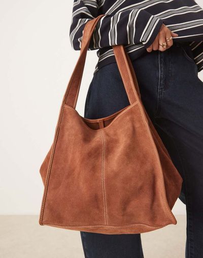 Becksondergaard Becksondergaard laurel suede tote bag with contrast stitch in brown