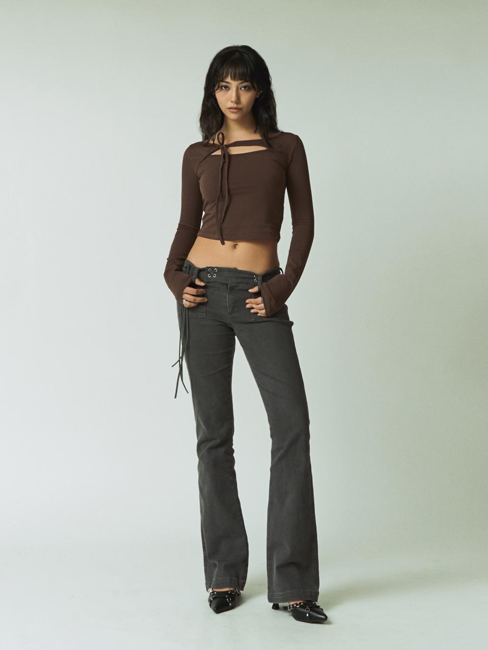 BEDEVIL Bolero Layered T-shirt - Brown/Beige/Black
