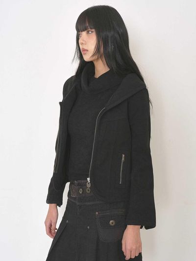BEDEVIL Color Block Ribbed Zip-up Jacket [Black]