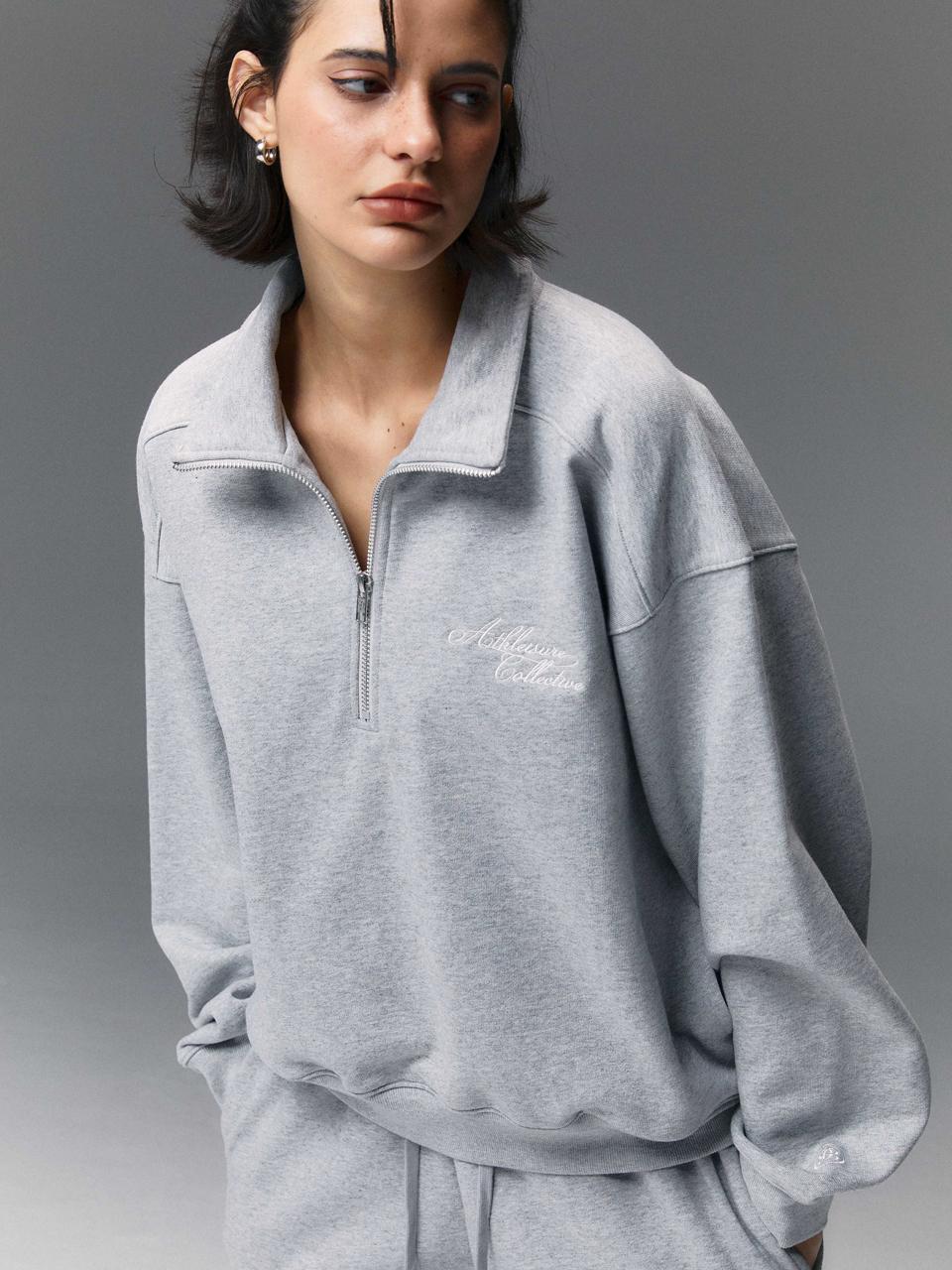 BEDEVIL Script Logo Half Zip Sweatshirt - Melange Gray