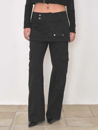 BEDEVIL Skirt Layered Cargo Pants [Black]