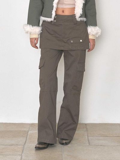 BEDEVIL Skirt Layered Cargo Pants [Charcoal]