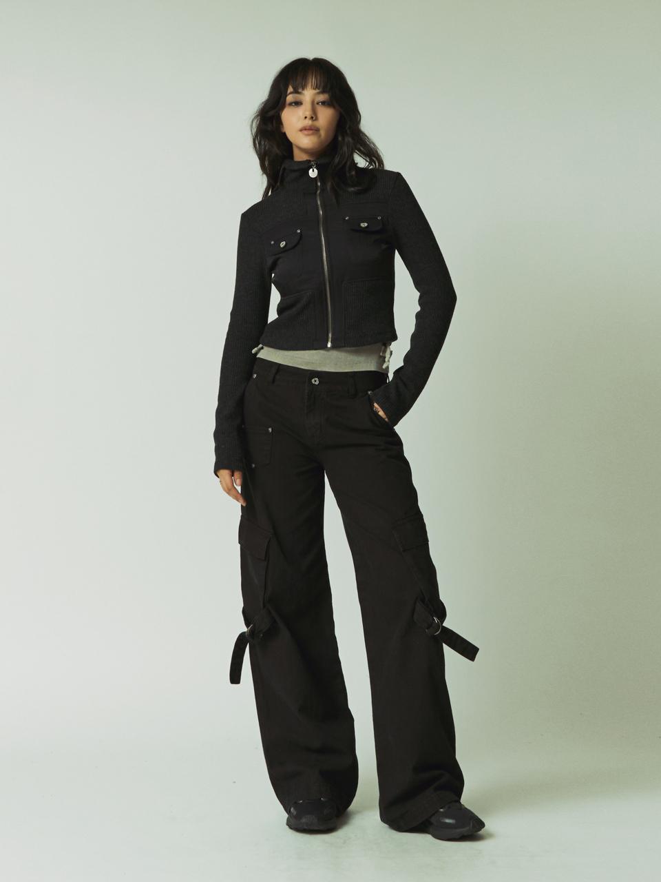 BEDEVIL strap point light cargo pants - black/gray/khaki
