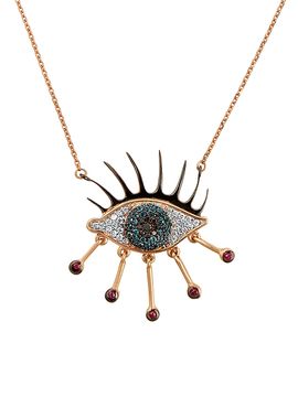 Bee Goddess Women's Eye Light 14K Rose Gold, 0.27 TCW Diamond, & Ruby Pendant Necklace