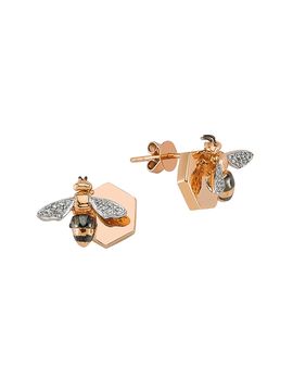 Bee Goddess Women's Honey 14K Rose Gold & 0.09 TCW Diamond Bee Stud Earrings