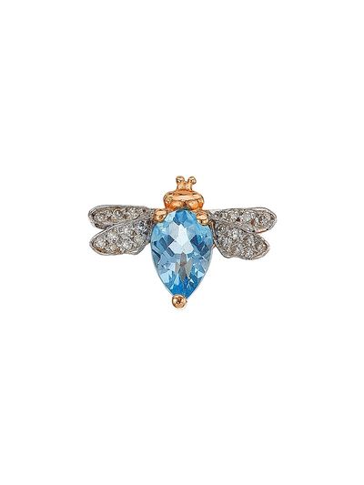 Bee Goddess Women's Honey 14K Rose Gold, Blue Topaz & 0.02 TCW Diamond Bee Stud Earring