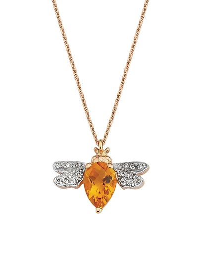 Bee Goddess Women's Honey 14K Rose Gold, Citrine, & 0.04 TCW Diamond Bee Pendant Necklace