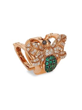 Bee Goddess Women's Honey Queen Bee 14K Rose Gold, Diamond & Emerald Ear Cuff
