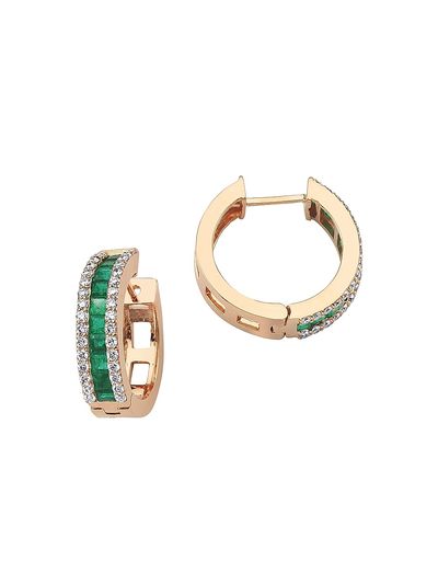 Bee Goddess Women's Mondrian 18K Rose Gold, Emerald, & 0.7 TCW Diamond Hoop Earrings