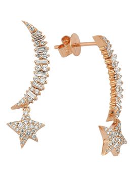 Bee Goddess Women's Star Light Sirius 14K Rose Gold & 0.37 TCW Diamond Moon & Star Drop Earrings