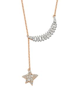 Bee Goddess Women's Star Light Sirius 14K Rose Gold & 0.39 TCW Diamond Moon & Star Pendant Necklace