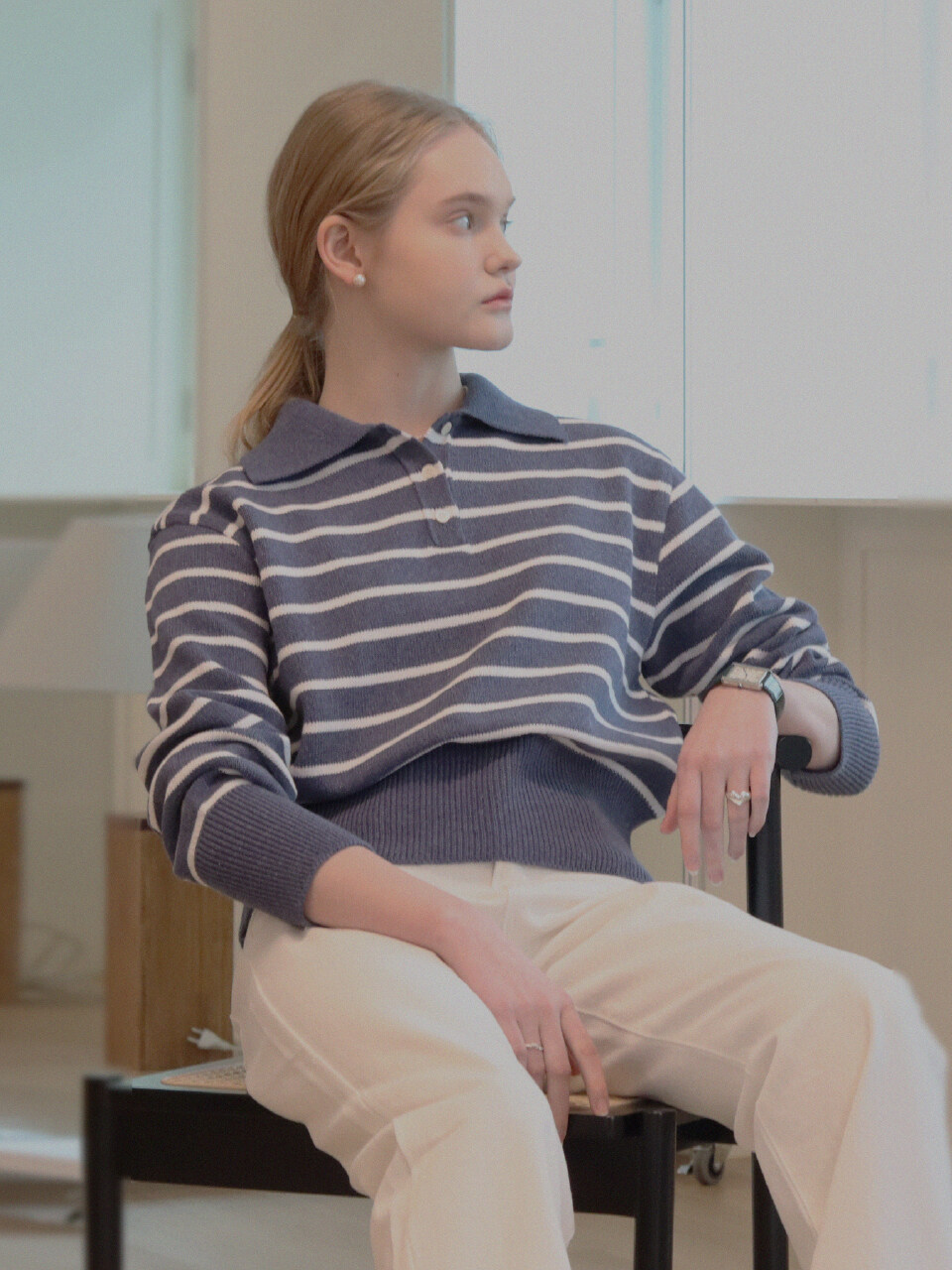 beirut Mariner Stripe Jumper (Denim Blue and White)