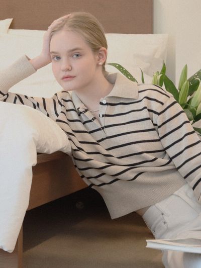 beirut Mariner Stripe Jumper (Linen Beige and Black)