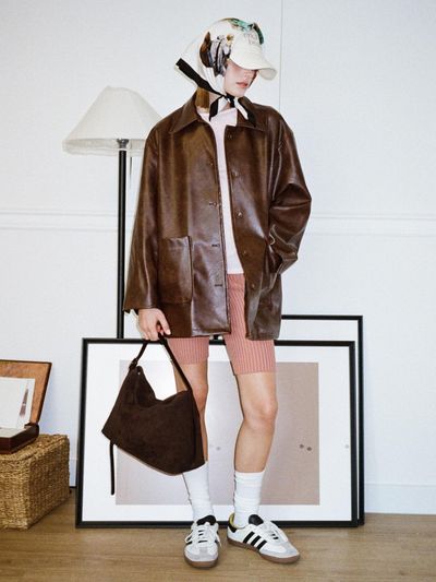 beirut SINGLE COLLAR FAUX LEATHER JACKET (BROWN)
