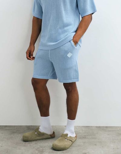 Belier Belier crochet knit logo patch shorts in sky blue - part of a set