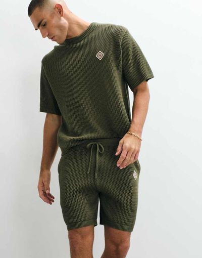 Belier Belier crochet knit shorts in olive - part of a set-Green