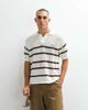 Belier Belier knit crochet stripe polo shirt in ecru & mocha-White - 1