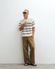 Belier Belier knit crochet stripe polo shirt in ecru & mocha-White - 2