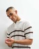 Belier Belier knit crochet stripe polo shirt in ecru & mocha-White - 3