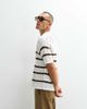 Belier Belier knit crochet stripe polo shirt in ecru & mocha-White - 4