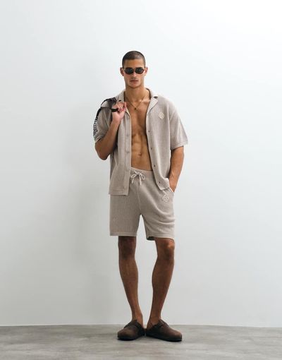 Belier Belier leon crochet knit shorts in taupe - part of a set-Brown