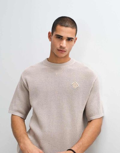 Belier Belier leon crochet knit T-shirt in taupe-Brown