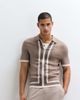 Belier Belier paneled zip up knit polo in taupe-Brown - 1