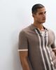 Belier Belier paneled zip up knit polo in taupe-Brown - 4