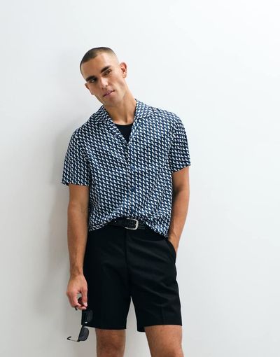 Belier Belier revere collar illusion print shirt in blue-Multi