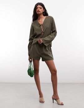 Belier Belier soft touch drawstring waist shorts in olive - part of a set-Green