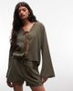 Belier Belier soft touch tie front long sleeve shirt in olive - part of a set-Green - 2