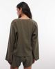 Belier Belier soft touch tie front long sleeve shirt in olive - part of a set-Green - 4
