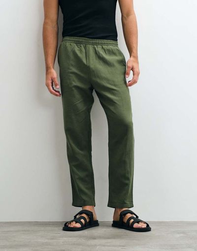Belier Belier straight leg pull-on linen mix pants in olive - part of a set-Green