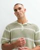 Belier Belier striped crochet knit polo shirt in sage & white-Green - 1