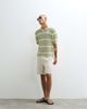 Belier Belier striped crochet knit polo shirt in sage & white-Green - 2