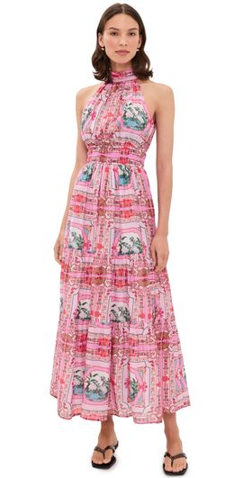 Bell Bell Bella Halter Dress Pink Bird Print