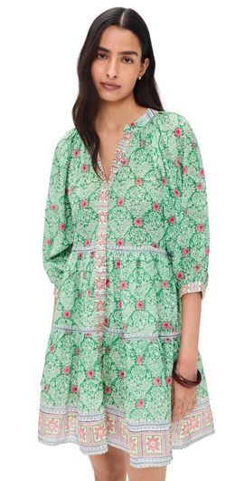 Bell Bell Clara Mini Dress Green with Pink Flower