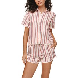 Bella Dahl Bella Dahl Stripe Frayed Short Sleeve Linen Blend Button-Up Shirt