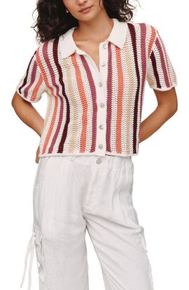 Bella Dahl Bella Dahl Stripe Openwork Short Sleeve Crop Knit Button-Up Shirt
