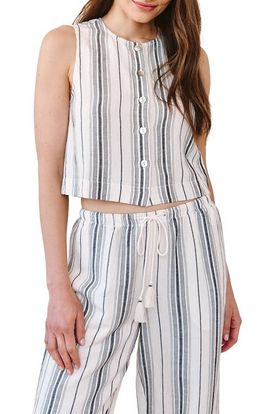 Bella Dahl Bella Dahl Stripe Sleeveless Half Placket Crop Pullover