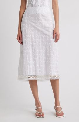 Bella Venice Bella Venice Lace Trim Cotton Eyelet Midi Skirt