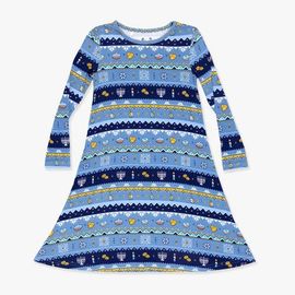 Bellabu Bear Bellabu Bear Kids' Hanukkah Fair Isle Long Sleeve Dress 