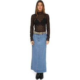 Belle & Bloom Belle & Bloom Edge Line Denim Maxi Skirt with Side Buttons