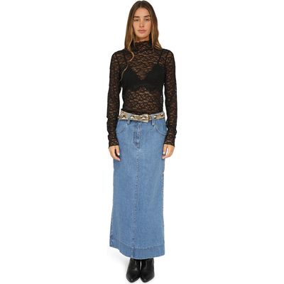 Belle & Bloom Belle & Bloom Edge Line Denim Maxi Skirt with Side Buttons