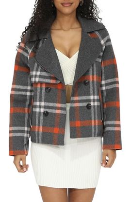 Belle & Bloom Belle & Bloom I'm Yours Plaid Wool Blend Peacoat