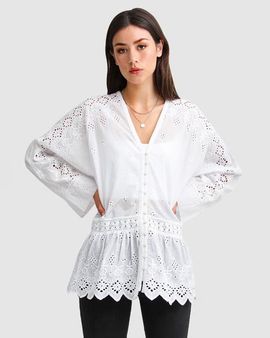 Belle & Bloom Belle & Bloom Unbutton Me Eyelet Button Down Shirt