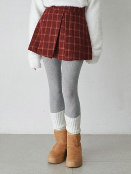 BELLOL Check Wool Pleated Mini Skirt [RED]