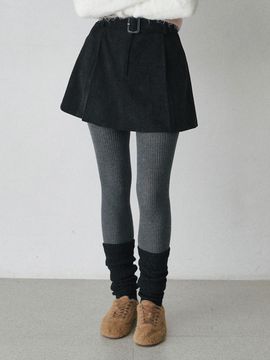 BELLOL Corduroy Pleated A-line Mini Skirt [BLACK]